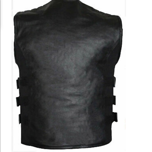 Swat Style Leather Vest Men Perforated Motorcycle Tactical Black Concealed Carry - Picture 4 of 5